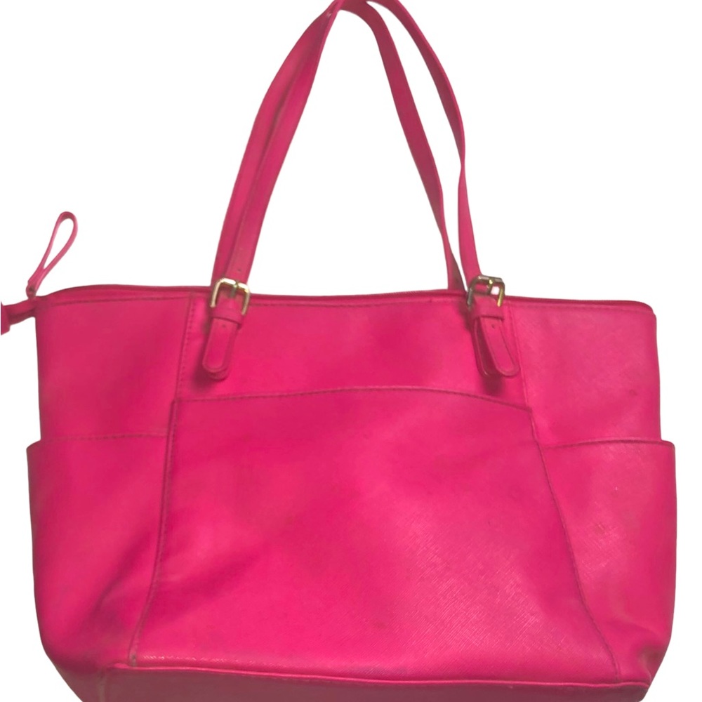 Pink Purse Shoulder Bag Zipper Double Handles Multi Pockets Fabric Handb… - Picture 2 of 8